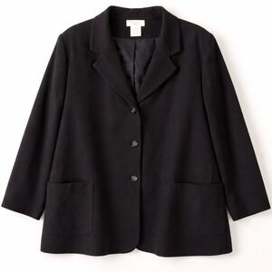 Worthington Woman‎ Black 100% Wool Blazer Jacket Plus 20W Professional Office